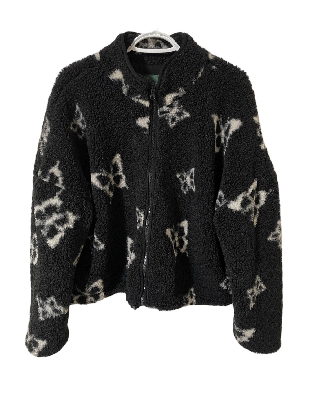 Wild Fable Black Sherpa Teddy Jacket with White Butterfly Print Size XXL